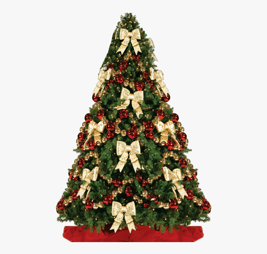 Transparent Png Christmas Decorations - Christmas Tree Decorated With Bows, Transparent Clipart
