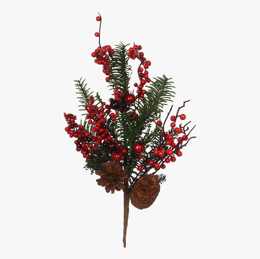 Fir Branch With Red Berries And Cones, 53cm - Christmas Tree, Transparent Clipart