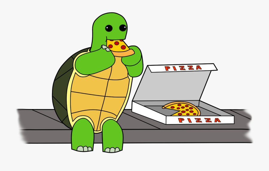 Turtle Eats A Pizza - Cartoon, Transparent Clipart