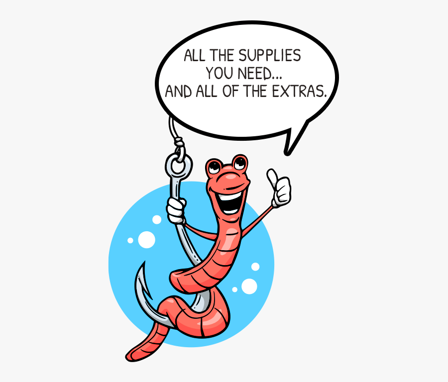 All The Supplies You Need And All Of The Extras - Cartoon Worm On Hook, Transparent Clipart