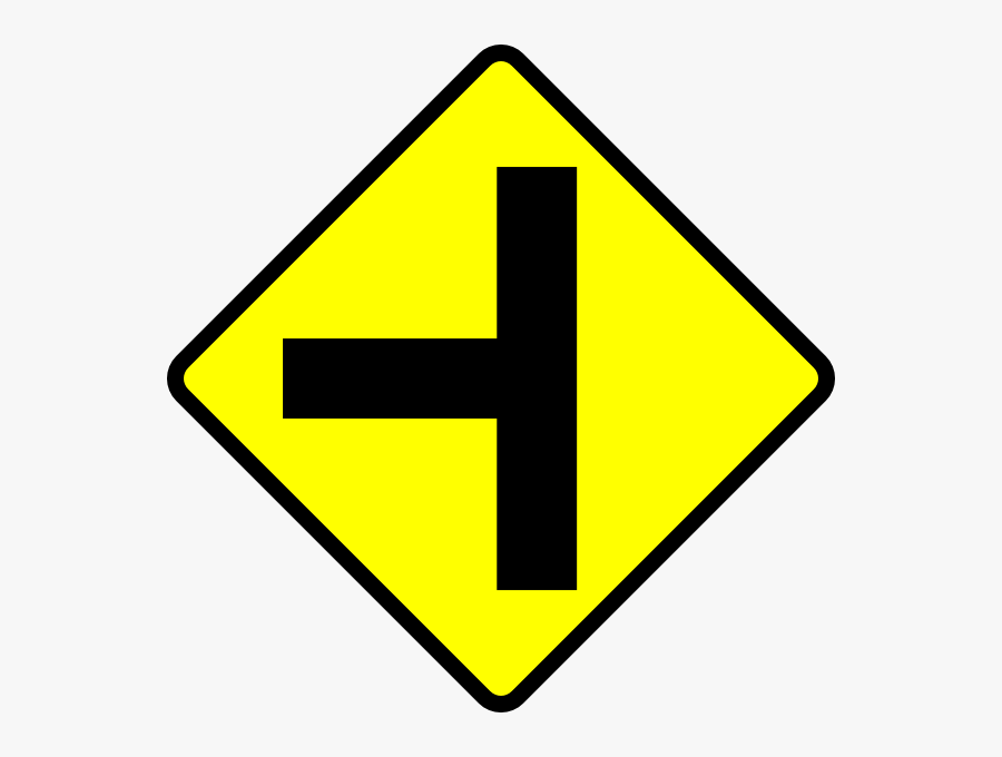Caution T Junction Road Sign Clip Art Free Vector 4vector - You Must Turn Left At The Crossing Ahead, Transparent Clipart