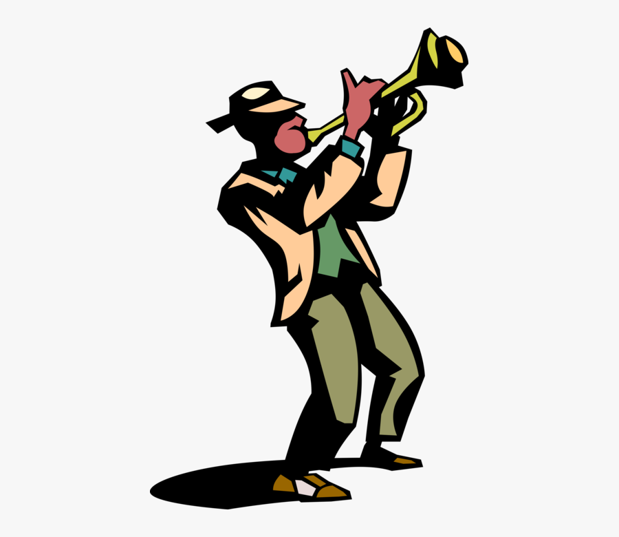 Vector Illustration Of Jazz Musician Plays Trumpet - Jazz Musician Cartoon Png, Transparent Clipart