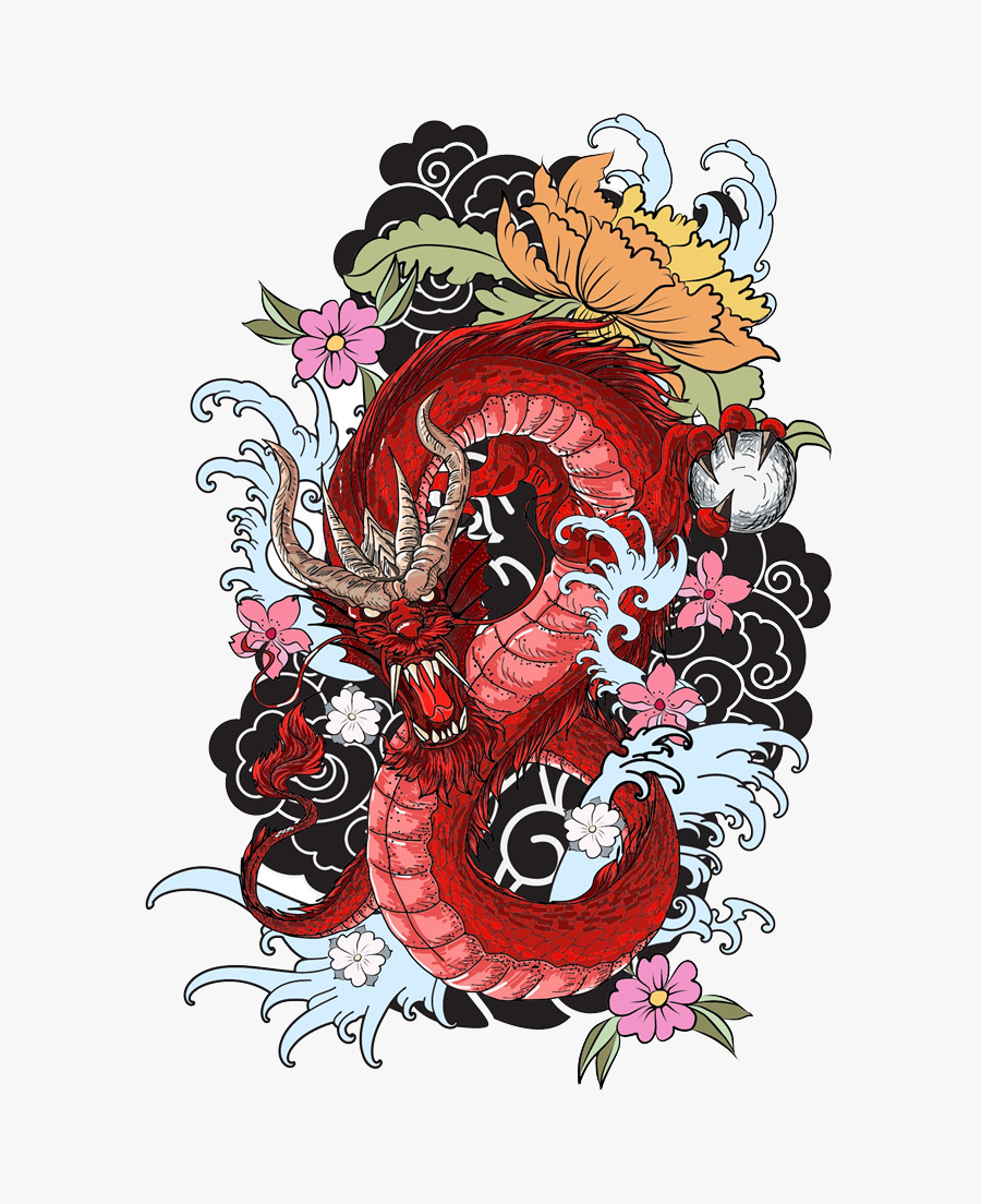 Tattoo Dragon Book Colouring Drawing Red Clipart - Japanese Dragon Png Logo, Transparent Clipart