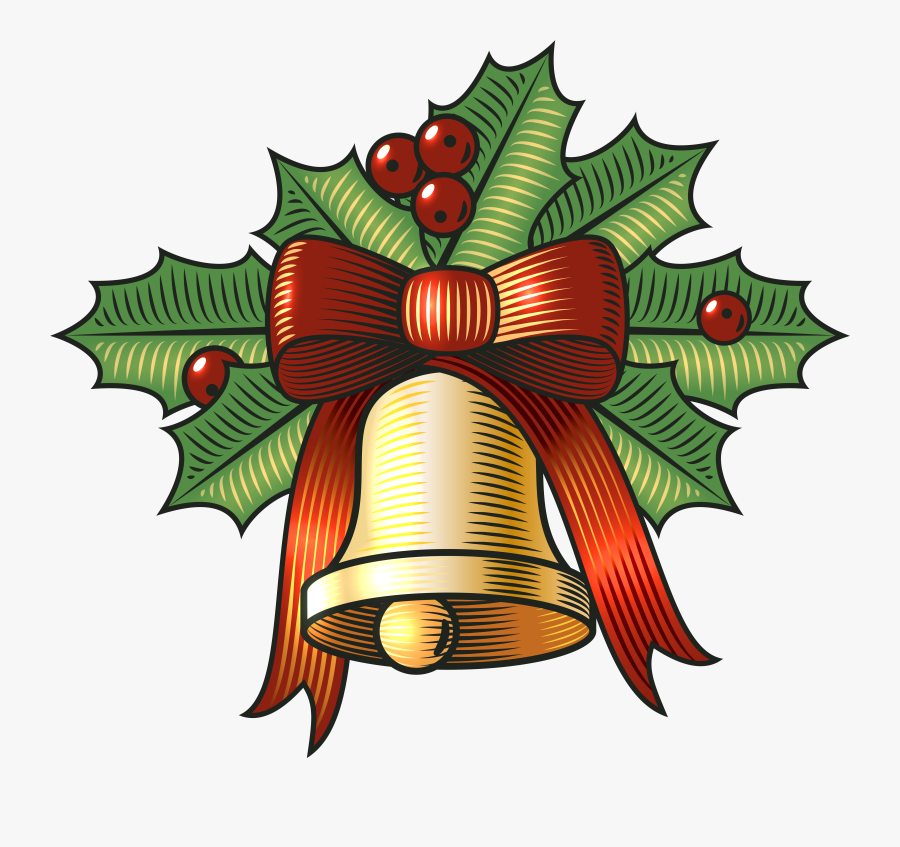 Large Christmas Bell With Holly Png Clip Art Image - Clip Art Christmas Bells Holly, Transparent Clipart