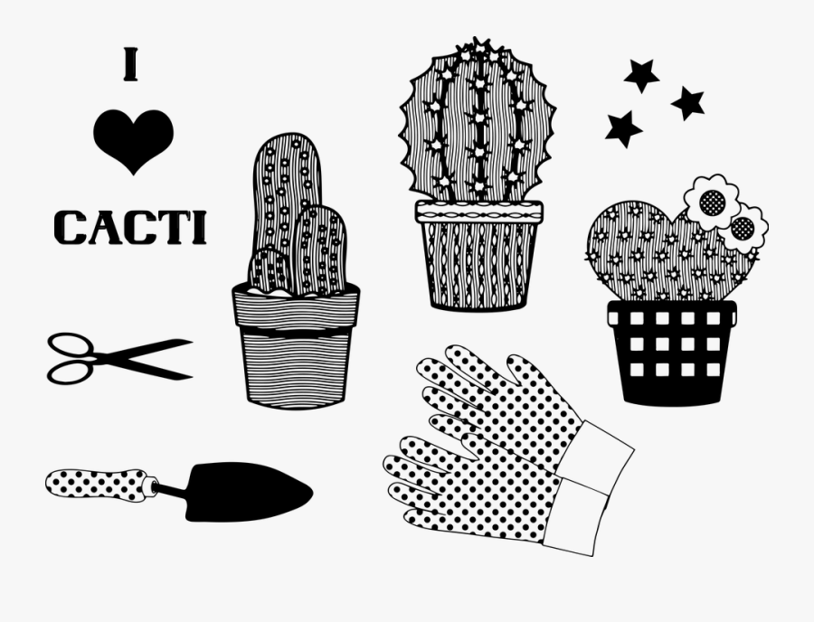 Cactus Line Art, Cactus, Gloves, Gardening - Illustration, Transparent Clipart
