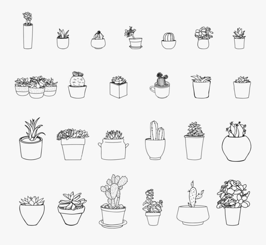 Line Art,white,text - Aesthetic Pot Plant Drawings , Free Transparent