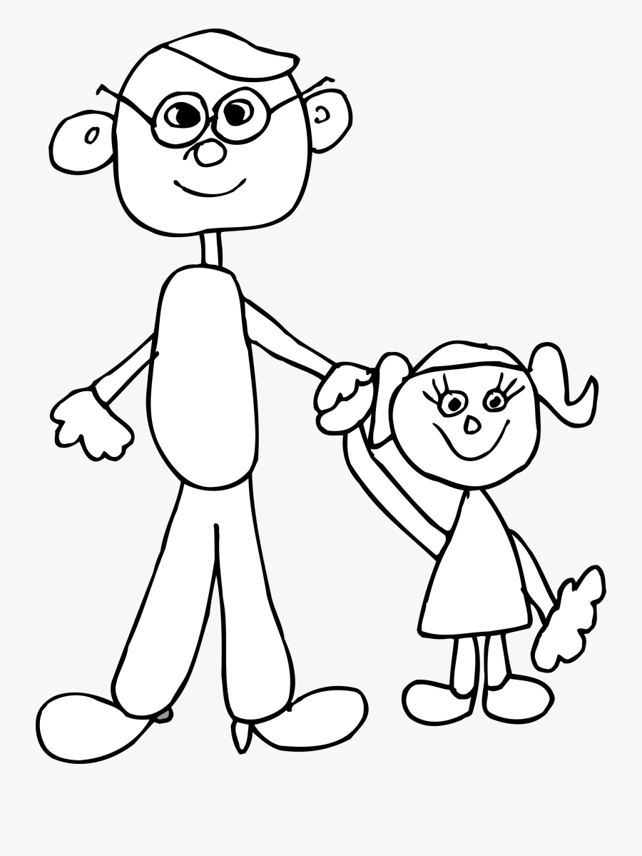 Black And White Clipart Father And Daughter - Happy Birthday Daddy Drawing, Transparent Clipart