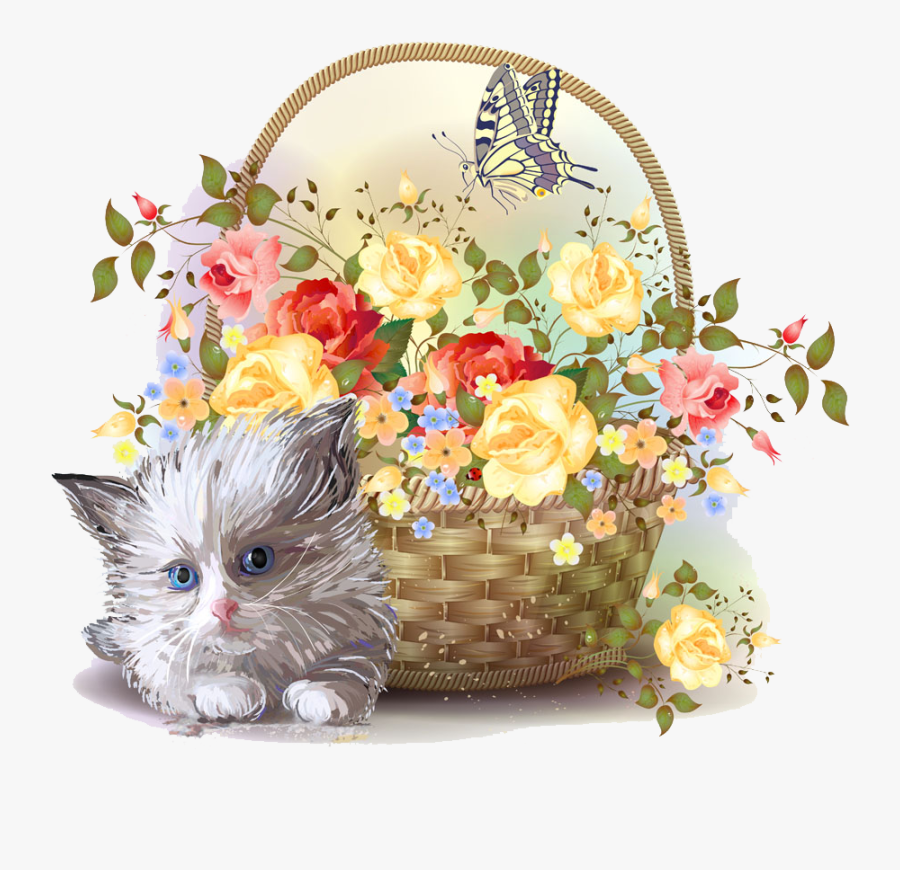 Kitten Clipart Basket Clipart - Victorian Style Flower Basket, Transparent Clipart