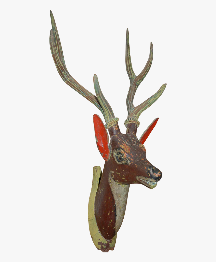 Early Fine Carved Wood Painted Deer Head Wall Plaque - Painting In Wooden Deer Face, Transparent Clipart