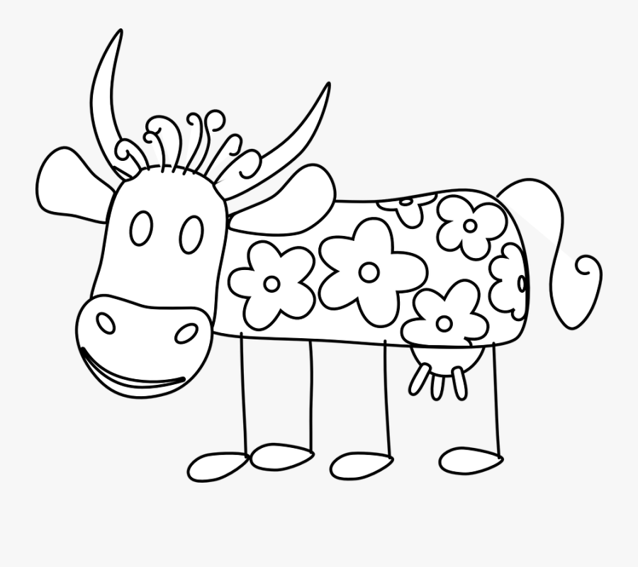 Cow Decorated Flowers Black And - Vacas Para Colorear En Png, Transparent Clipart