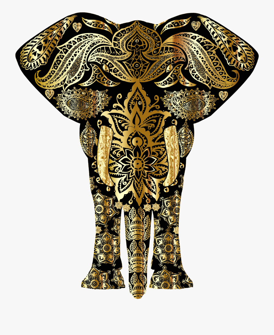 Gold Pattern Elephant Big - Gold Elephant Pattern, Transparent Clipart