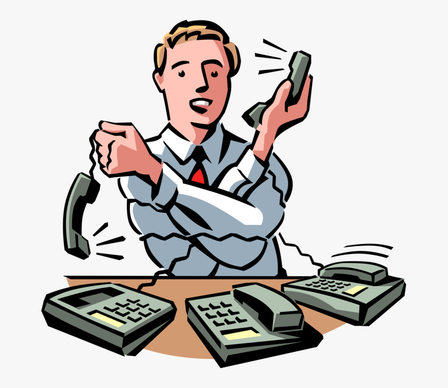 Vector Illustration Of Multitasking Businessman Fields - Telephone Operator Clipart, Transparent Clipart