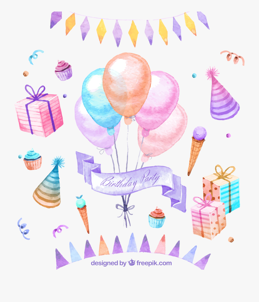 Drawing Party Food - Birthday Card Draw Balloon Cake, Transparent Clipart