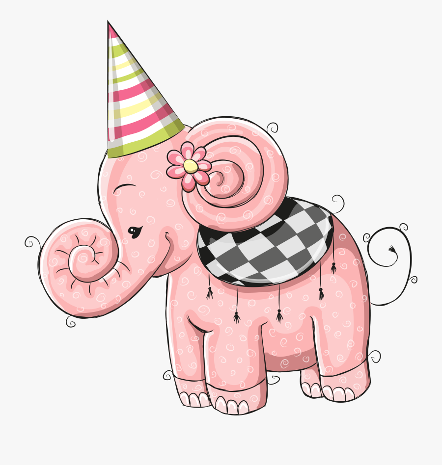 Elephants Clipart Birthday - Happy Birthday Cartoon Elephant, Transparent Clipart