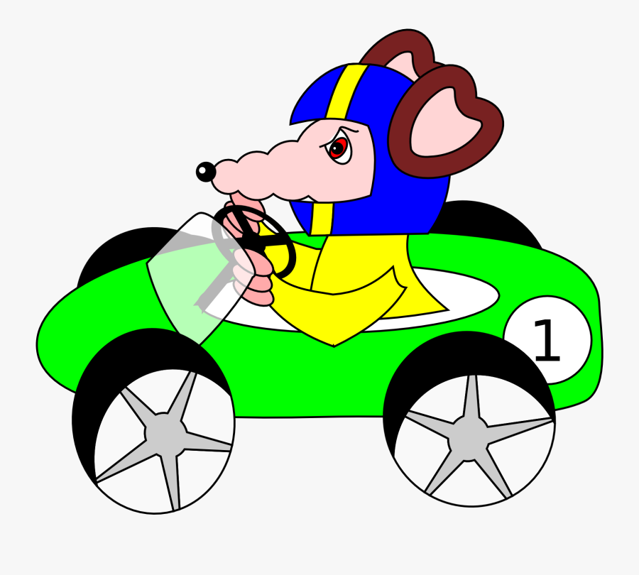 Clipart - Ratracer - Cartoon Rat In Race Car, Transparent Clipart
