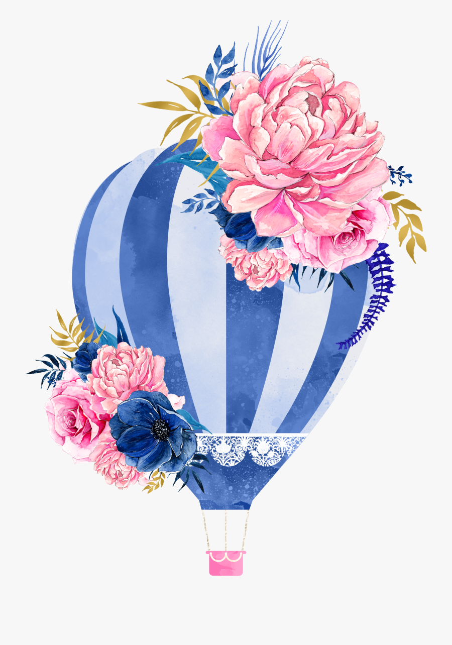 Blue Hot Air Balloon Watercolor, Transparent Clipart