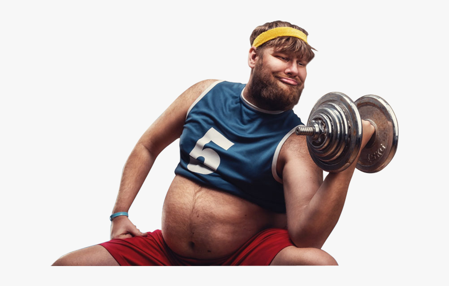 Fat Man Png -fat Man Do Hard Exercises With A Dumbbell - Chubby Guy With Buff Arms, Transparent Clipart