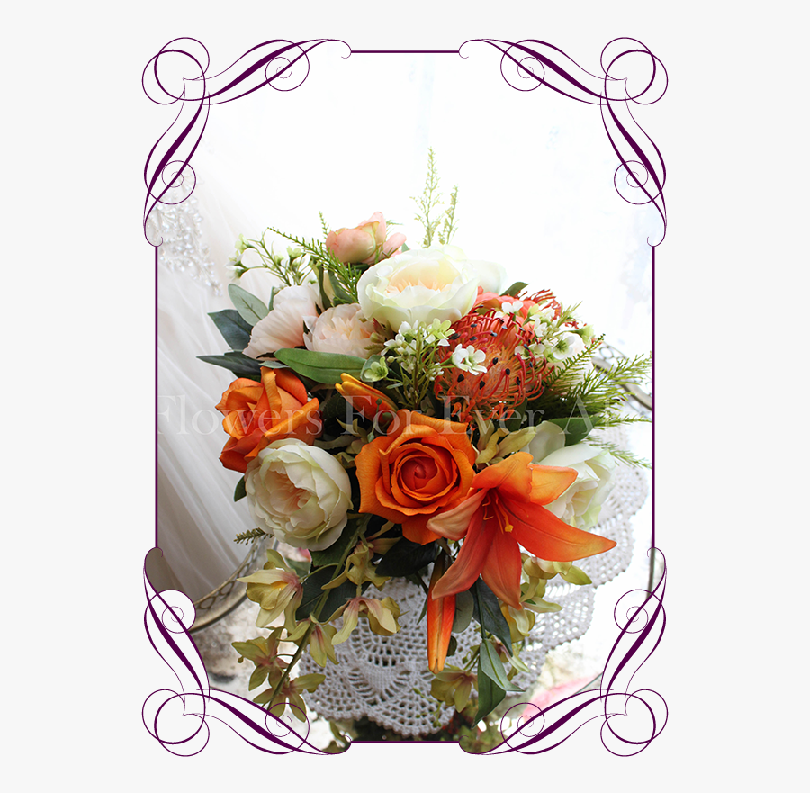 Silk Artificial Vibrant Orange, Apricot And Green Bridal - Garden Roses, Transparent Clipart