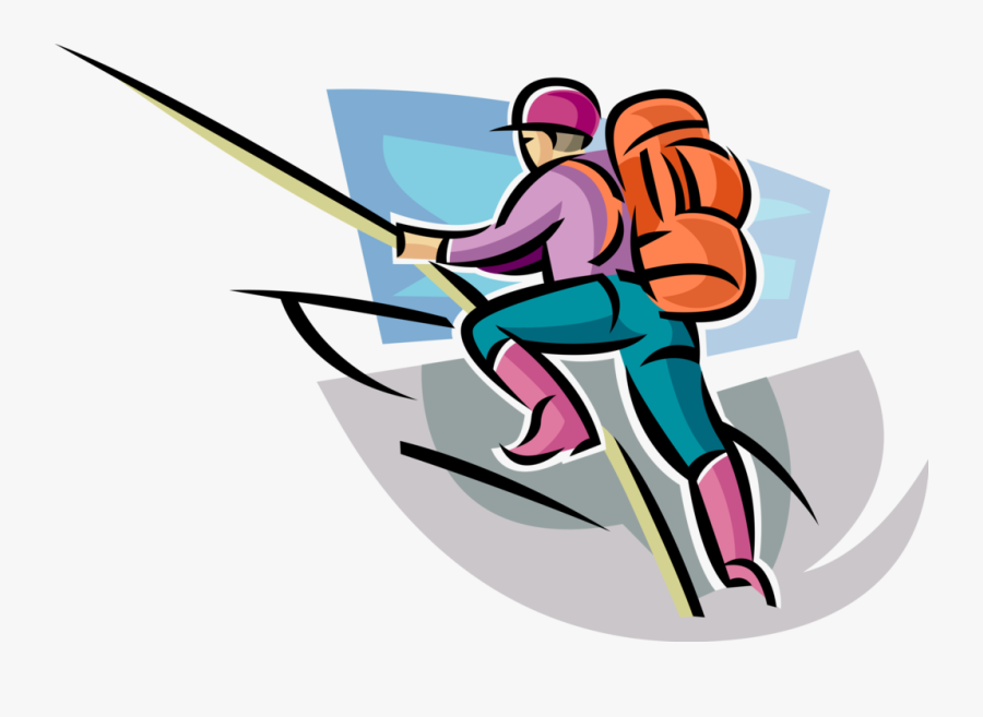 Vector Illustration Of Mountain Climber Climbs Steep - Cartoon Mountaineer, Transparent Clipart