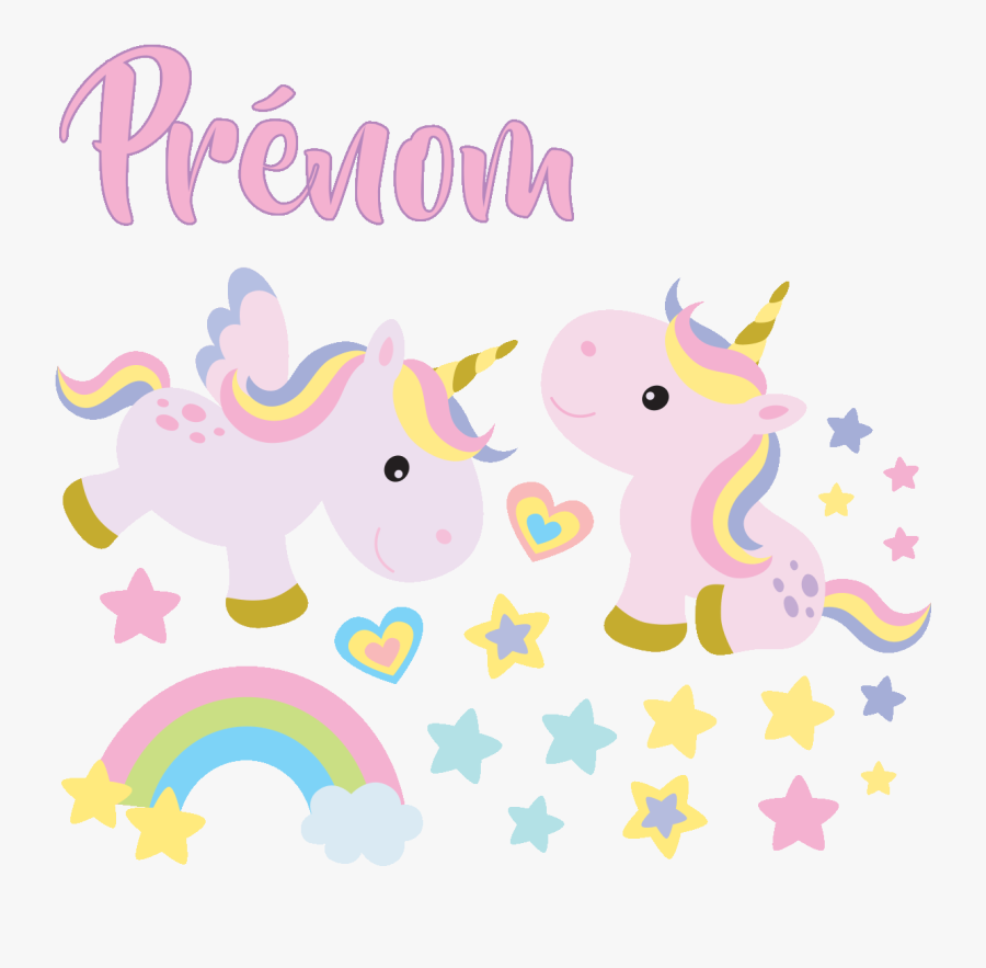 Sticker Prenom Personnalisable Licornes Bebe Et Les - Stickers Mural Licorne Prenom, Transparent Clipart