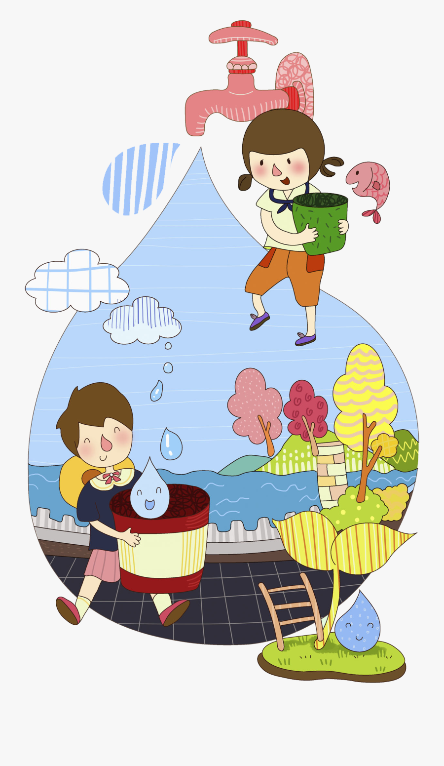 Transparent Save Water Clipart Images - Save Water Cartoon Png , Free