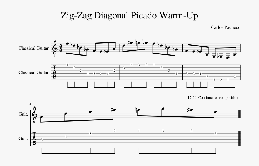 Zig Zag Diagonal Picado Warm Up Sheet Music Composed - Sheet Music, Transparent Clipart