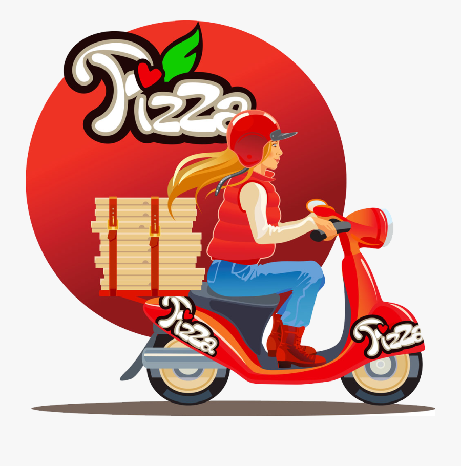 Pizza Motorcycle Beauty - Delivery Blond Girl Scooter, Transparent Clipart