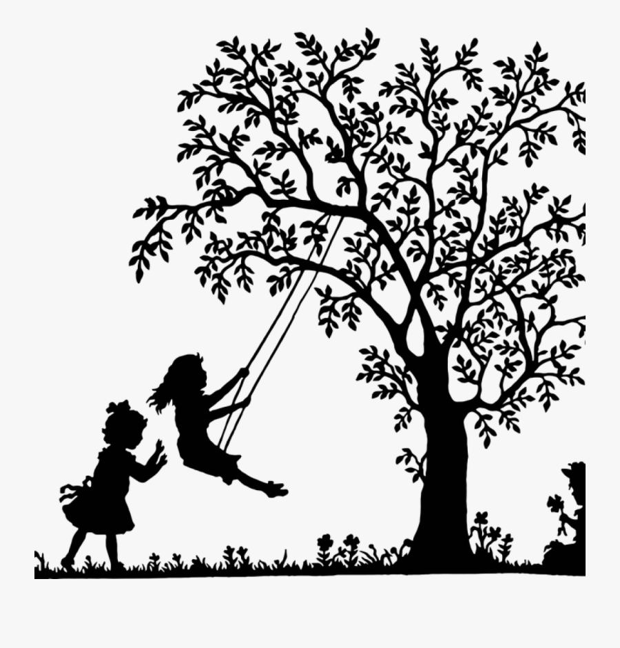 Girl On Swing Silhouette, Transparent Clipart