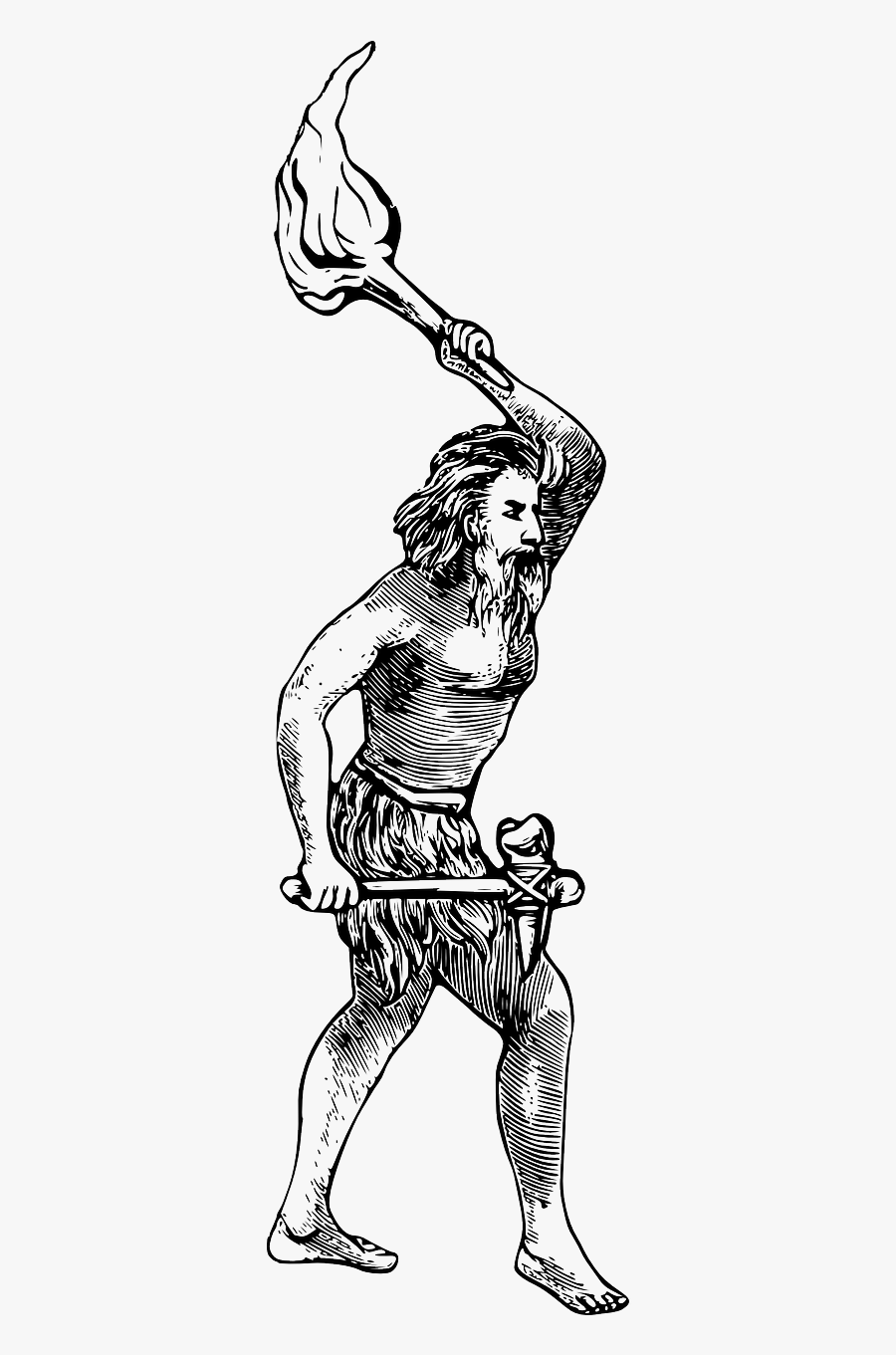 Caveman Axe History Torch Png Image - Hunter And Gatherer Drawing, Transparent Clipart