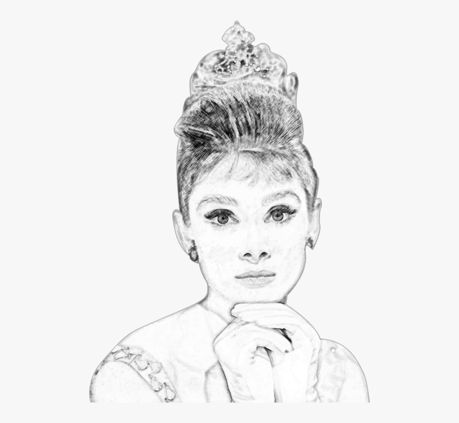Art,monochrome Photography,headgear - Audrey Hepburn Drawing Png, Transparent Clipart