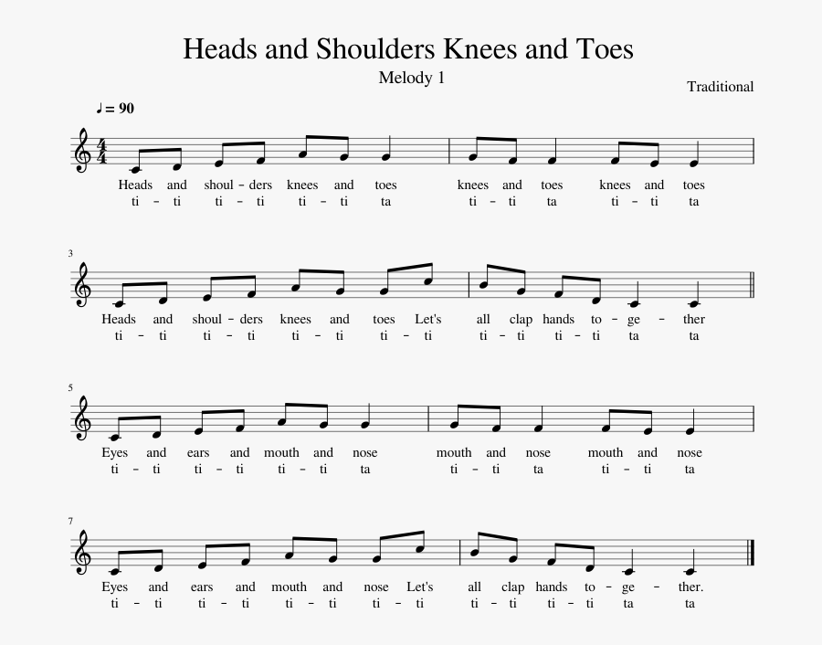 Download [pdf] Head, Shoulders, Knees And Toes - Head Shoulders Knees And Toes Piano Letters, Transparent Clipart