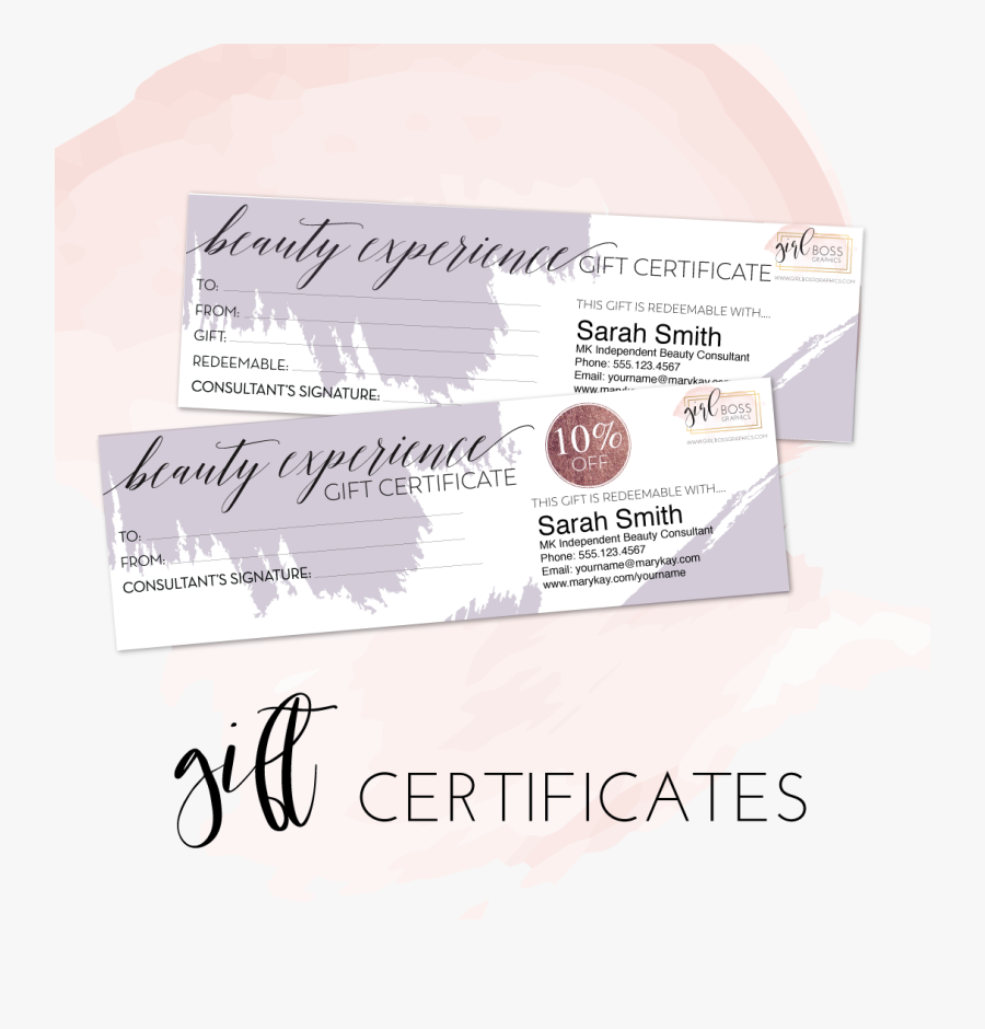 Clip Art Editable Gift Certificate - Mary Kay Beauty Experience Package, Transparent Clipart