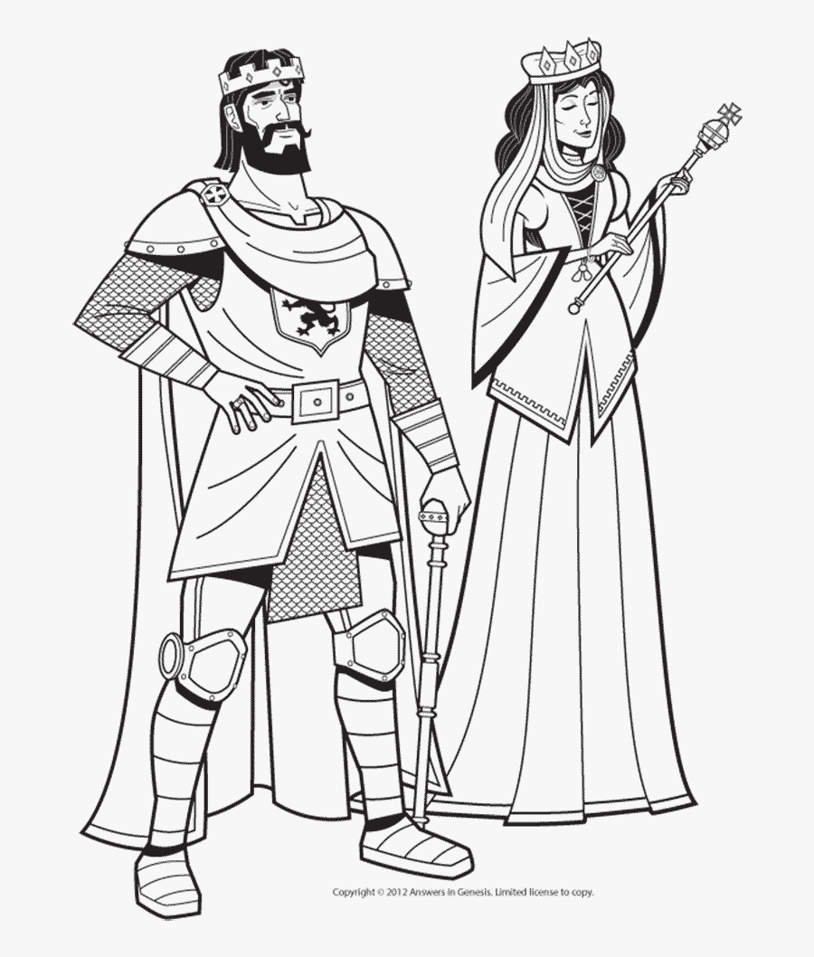 Medieval King And Queen In Black And White Coloring - King And Queen Sketch, Transparent Clipart