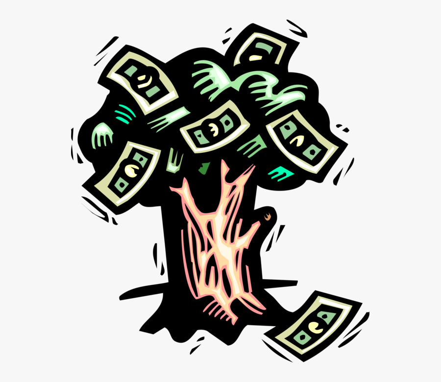 Vector Illustration Of Money Tree Conceptual Negation - Characteristic Of Money Illustration, Transparent Clipart