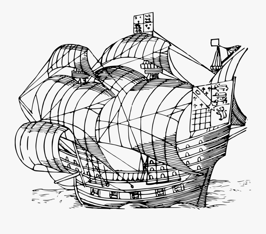 Line Art,watercraft,angle - Sailing Ship, Transparent Clipart