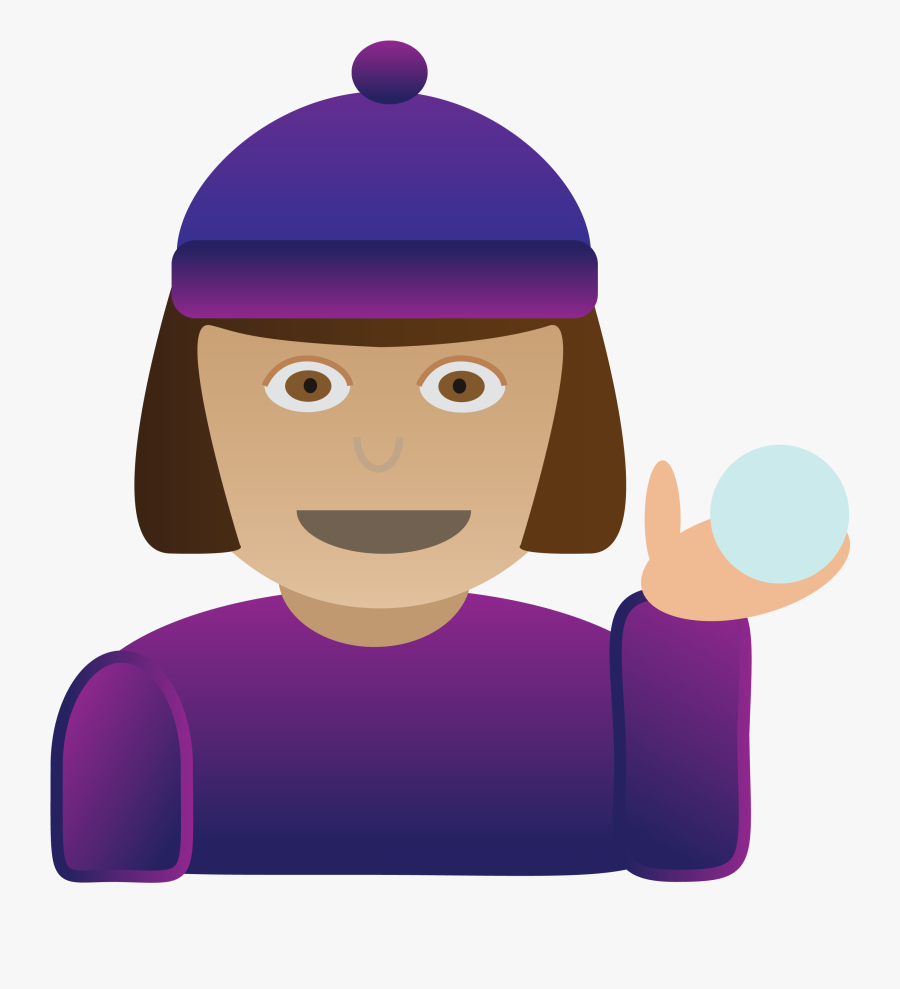 Girl Holding Snowball - Cartoon, Transparent Clipart