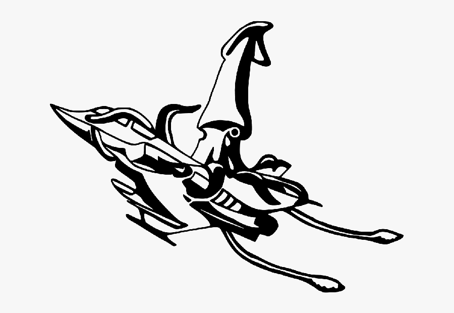 Amazing Outline Water Animal With A Rocket Tattoo Design - Calamari Race Team Squid, Transparent Clipart