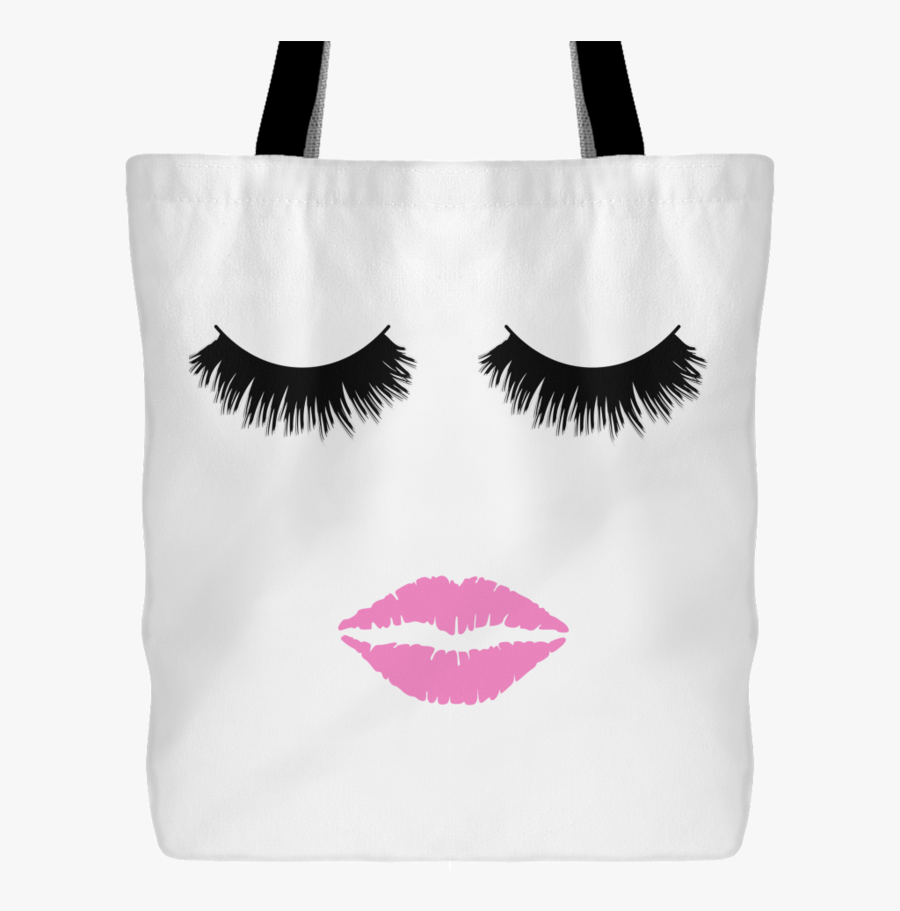 Lips & Lashes Print Canvas Tote Shopping Bag - Pestañas Y Boca Png, Transparent Clipart