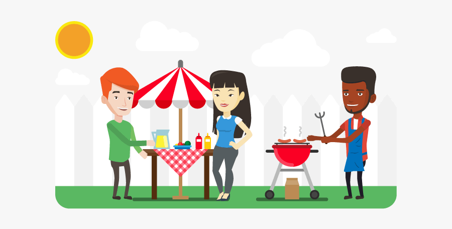 People Having A Backyard Barbeque On Patio, Transparent Clipart