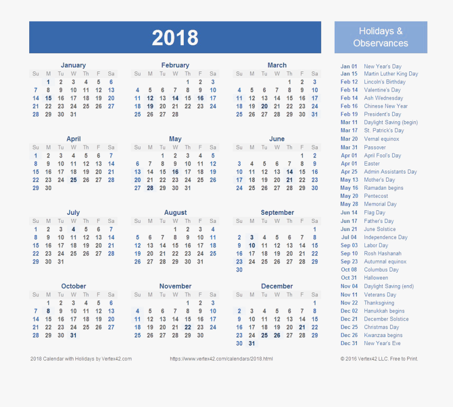 Download 2018 Calendar Transparent Background - Year Calendar 2019 With ...