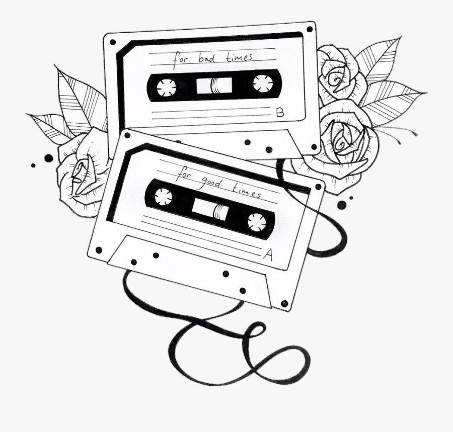 #tumblr #art #blackandwhite #cassette #cassettes #flower - Cassette Drawing, Transparent Clipart