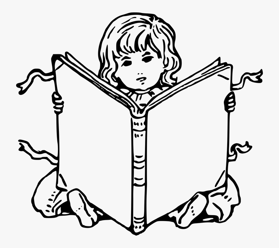 Drawing Reading Book Clip Art - Girl Reading A Book Cartoon Black And White, Transparent Clipart