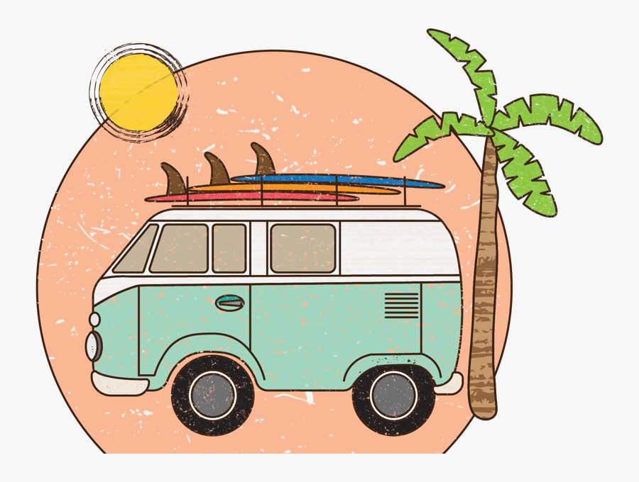 Fun Fun Fun Bus Van Sun Surf Board Vector Palm Tree - Compact Van, Transparent Clipart