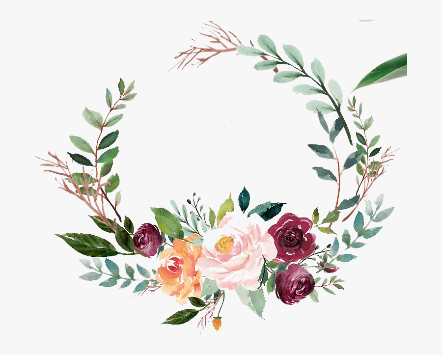 Green Watercolor Wreath With Flowers - Transparent Background Floral Wreath Png, Transparent Clipart