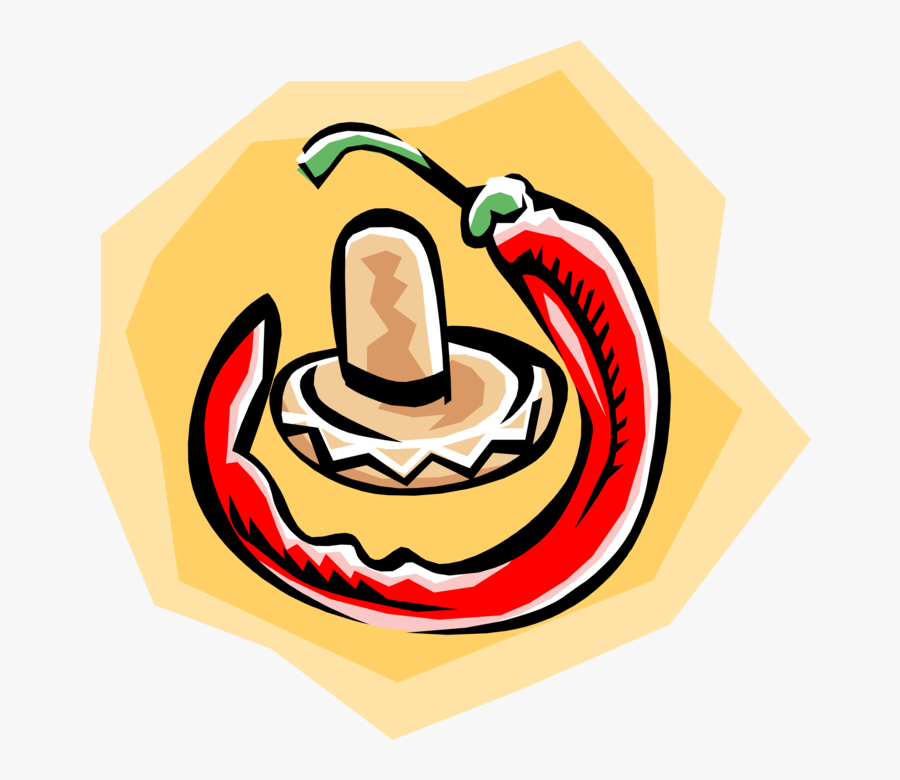 Vector Illustration Of Mexican Sombrero With Hot Chili - Illustration, Transparent Clipart