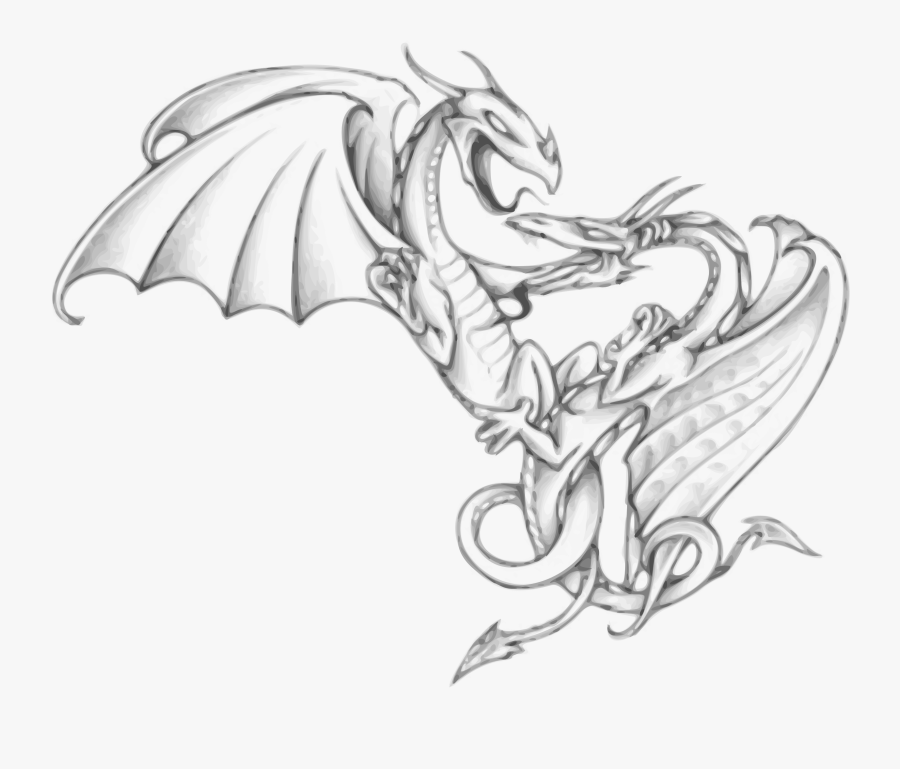 Two Dragons Engaged In Battle Clip Arts - Two Dragons Fighting Tattoo, Transparent Clipart