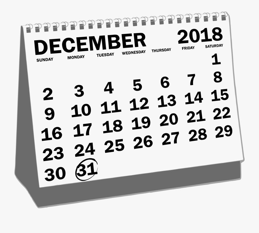 Thursday Clipart Sunday Calendar - Desk Calendar December 2018, Transparent Clipart