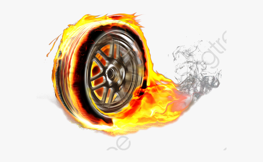 Tire Clipart Flaming - Wheel On Fire Rolling Down The Road, Transparent Clipart