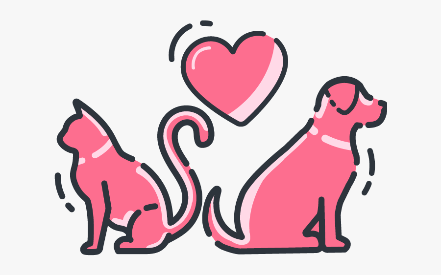 A Cat And Dog Back To Back With A Heart Floating Above - Pink Dog And Cat, Transparent Clipart