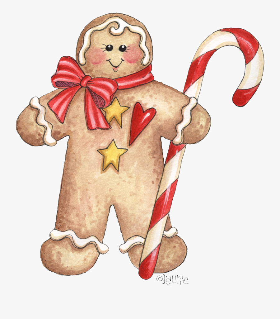 Gingerbread Man Holding Candy Cane Clipart , Free Transparent Clipart